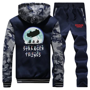 

STRANGER THINGS print Men Thick Jacket+Tousers 2Piece Sets plus size loose fit Hoodies sweatpants cardigan Fashion Outerwear set