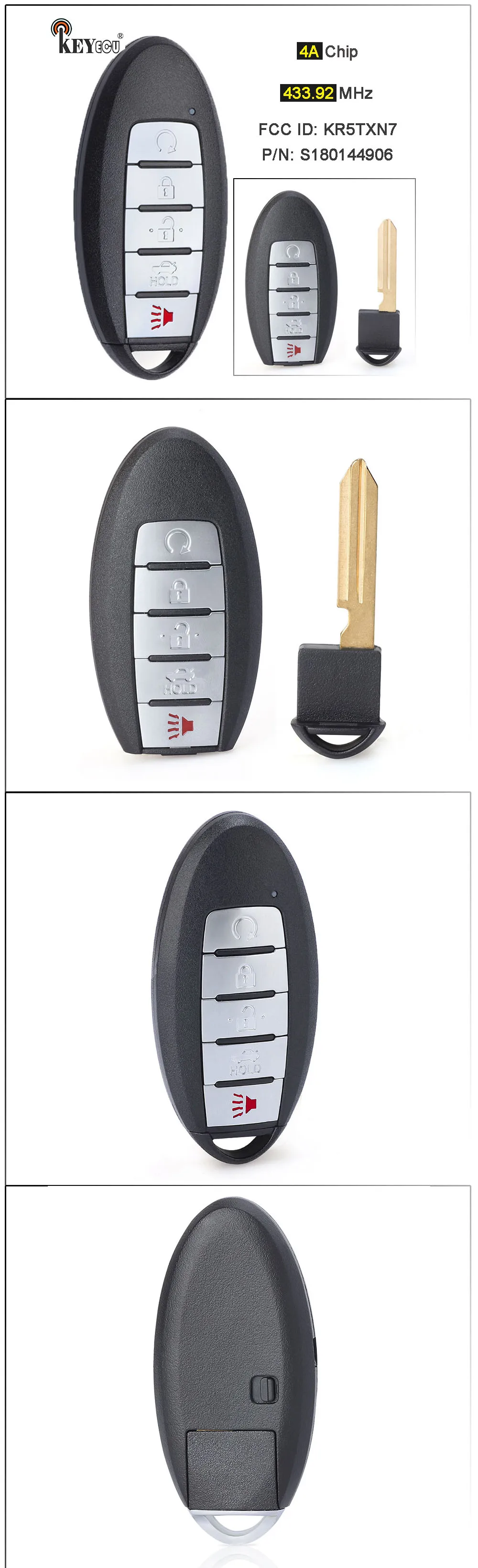 Keyforkess 433.92MHz 4A Chip ID FCC: KR5TXN7 Continental: S180144906 Smart Remote Key Fob 4 1 5 pulsante per Nissan Maxima 2019-2021 - H5df14f977335457ea6235fd3175e59419