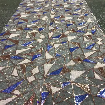 

New Royal blue white gold Lace Fabrics Nigerian Sequence Lace Fabrics African Tulle Lace Sequins Lace Fabric for Wedding Dress