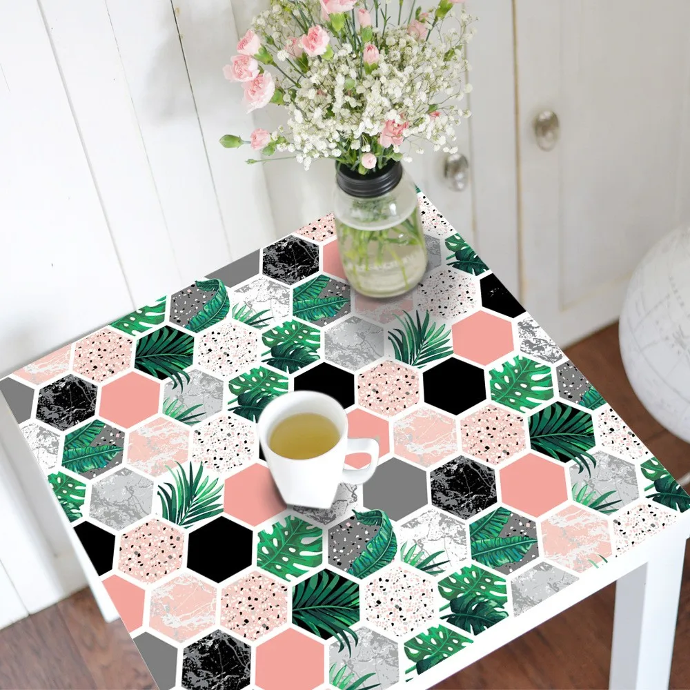

1Pc55x55cm Square Desktop Sticker Tropical Plant Green Leaf Non-slip Waterproof Oilproof Film Lark Desktop Sticker Home Supplies
