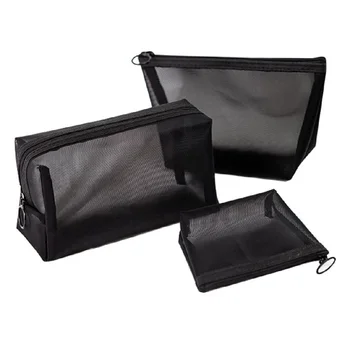 

black Mesh makeup bag Transparent travel cosmetic bag Toiletry Storage bags simple fashion neceser Small Large make up organizer