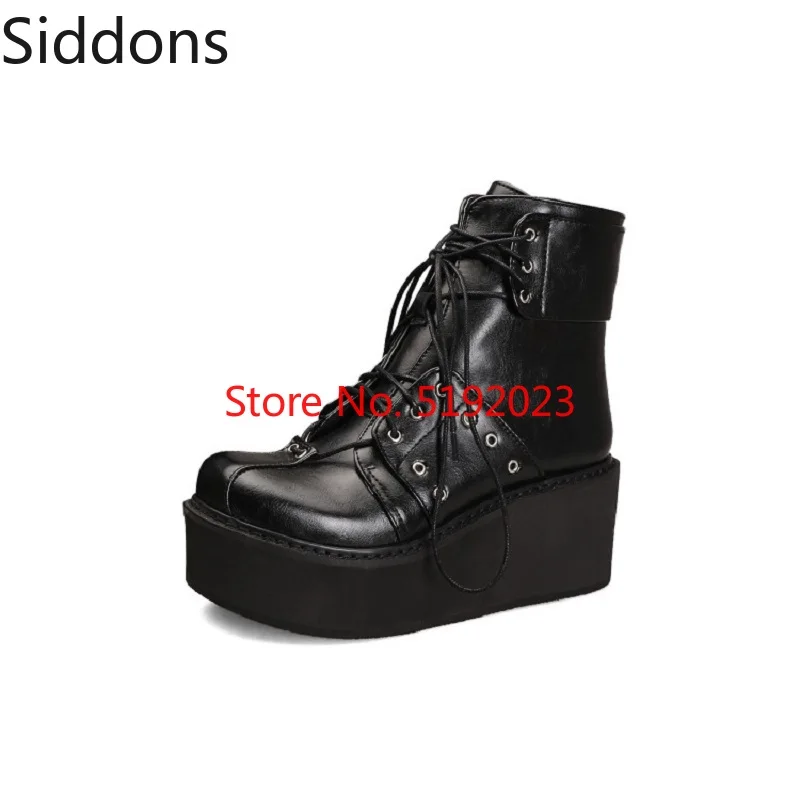 Женская обувь; зимние ботинки на танкетке; обувь на платформе со шнуровкой из искусственной кожи; гладиаторы; роскошная дизайнерская обувь для женщин; Zapatos De Mujer; D126 - Цвет: black
