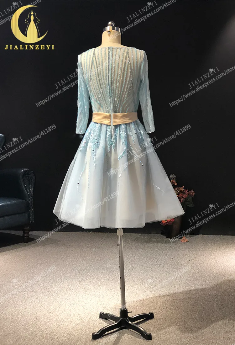 Rine real Pictures Elie saab небесно-голубые бусины длиной до колена Выпускные платья арабские вечерние платья Длинные