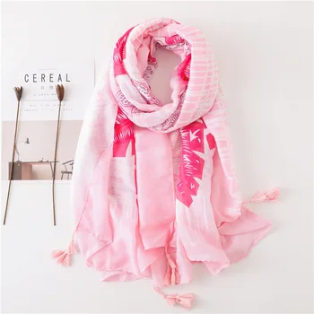 

winter women scarf Pink print seaside Beach sunscreen silk scarves Fashion Flower tourism cotton Soft Pashminas,shawls cape