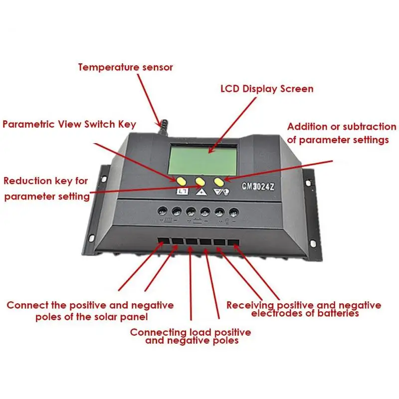 CM3024Z 12V 24V 30A lcd Солнечный Контроллер заряда Регулятор напряжения тока