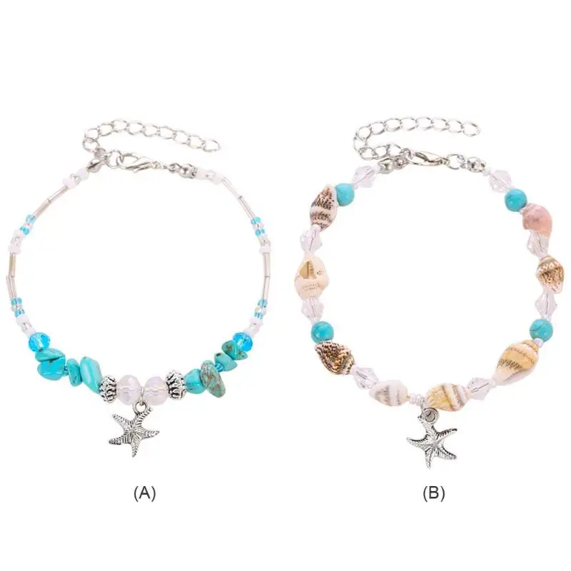 Boho Seastar браслет из натурального камня раковины ножной браслет Для женщин пляжные украшения