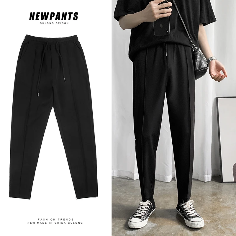 

Black Drawstring Casual Pants Men's Fashion Business Casual Dress Pants Men Streetwear Wild Loose Joggers Trousers M-2XL
