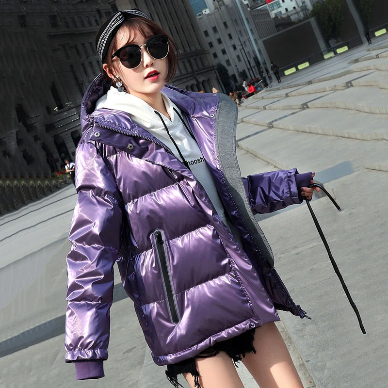 

2019 Winter Jacket Women 90% White Duck Down Coats Loose Parkas hooded Outerwear Waterproof Glossy Thick Warm Down Jackets YRF48