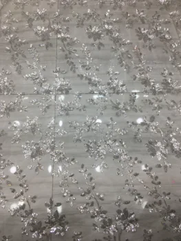 

5yards/bag Silver embroidery sequins flower patterns high-end European and American fabrics used in wedding dress design XX127#