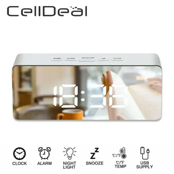 

LED Mirror Alarm Digital Clock Table Clock Snooze Time Temperature Wake Up Alarm Clock Home Decoration Clock Electronic Light