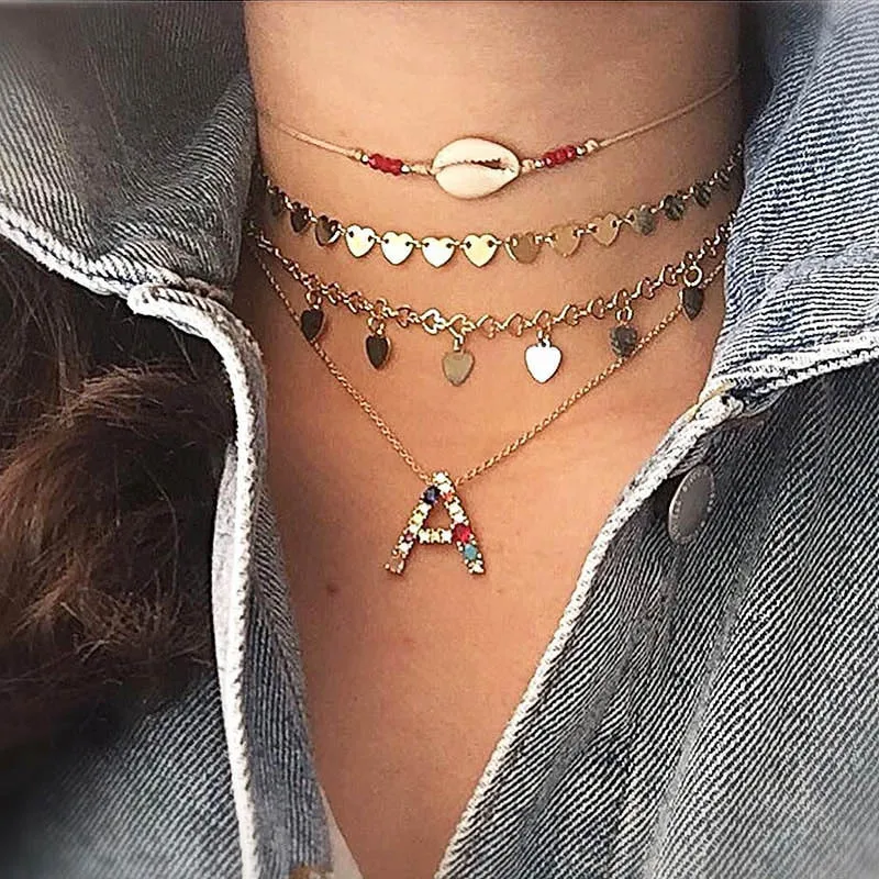 A-Z Letter Choker Chain 2020 New Fashion Color Zircon Name Necklace for Women Gold Bohemia Initial Charms Jewerly G225 | Украшения и