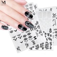 1 шт черно-белые стикеры 3D на ногти Nail Art слайдеры геометрические русские буквы цветы лист клей наклейки для ногтей Фольга наклейки для ногтей