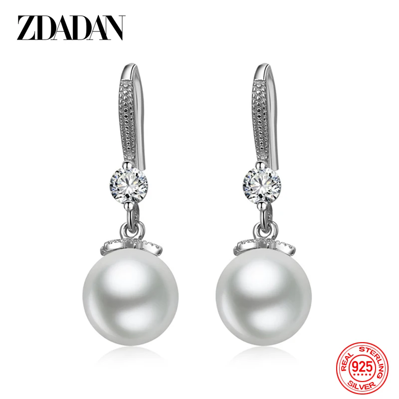 ZDADAN 925 Sterling Silver Long Pearl CZ Dangle Earrings For Women Engagement Wedding Graceful Accessories Fashion Earring Gift - Image 4