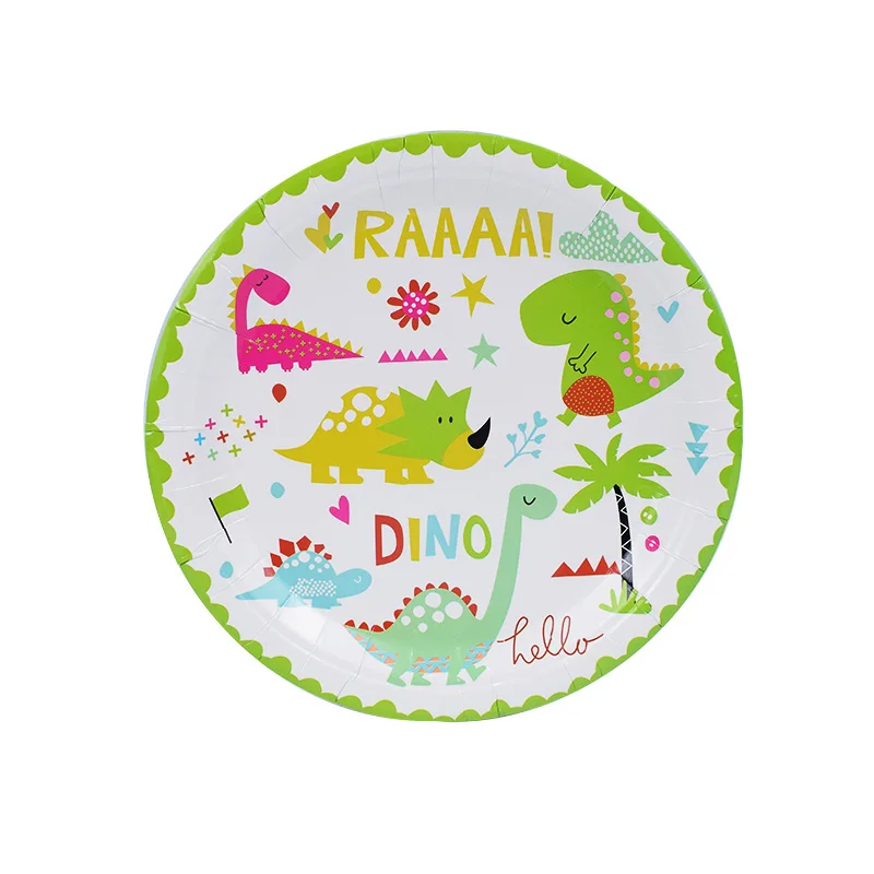 7inch plate 12pcs Тематическая посуда с динозавром, украшение для дня рождения, Детская тарелка, чашки, шляпы, скатерть, воздушный шар, флаг, соломинка, вечерние принадлежности для детского душа - Цвет: 7inch plate 12pcs