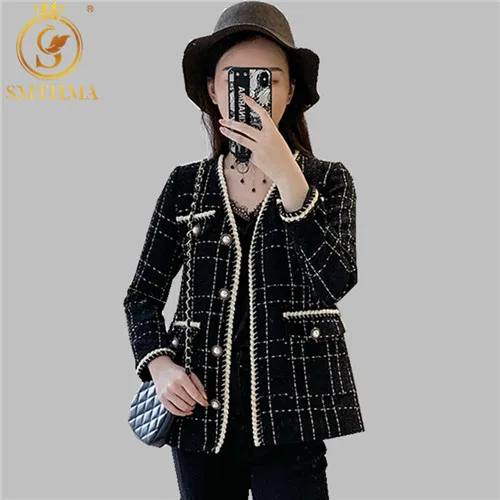 SMTHMA Autumn Winter Tweed Coat 2022 New Fashion Runway Women's Long