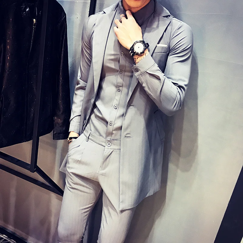 

2020 New Spring Decoration Three-piece Suit Hair Stylist Tooling Night Field Men's Clothing Long Casual Fashion Gentleman Suit