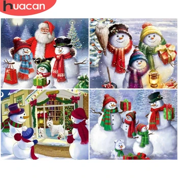 

HUACAN Painting By Numbers Snowman Drawing On Canvas DIY Pictures By Number Winter Hand Painted Home Decoration Christmas Gift