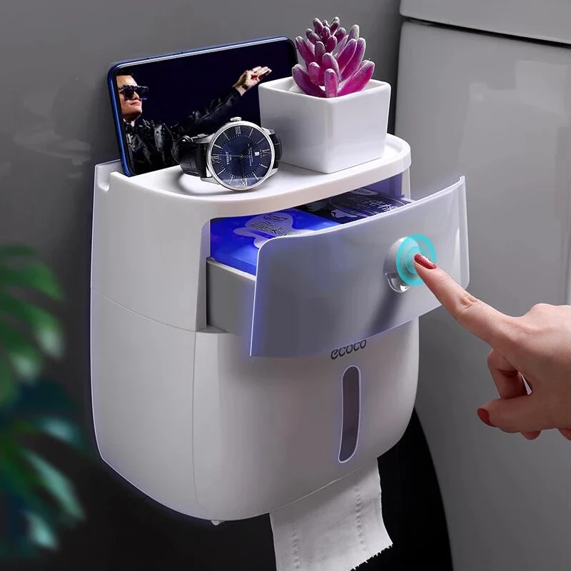 Waterproof Toilet Paper Holder Plastic Paper Towels Holder Wall Mounted Bathroom Shelf Storage Box Portable Toilet Roll