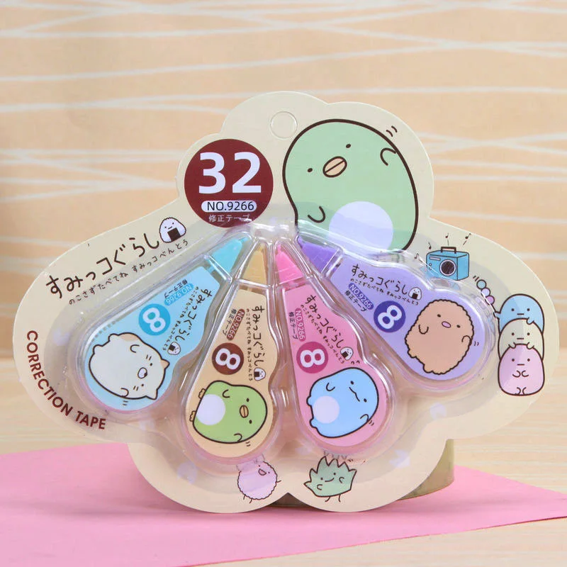 4 шт./компл. 5 мм* 3 м Kawaii Sumikko Корректирующая лента милые ленты с рисунком школа письменный корректор инструмент канцелярские принадлежности канцелярские товары