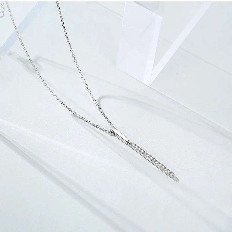 Hot Selling 925 Sterling Silver Necklace Simple Long Strip Cubic Zircon Choker Shiny Exquisite Women's Clavicle Chain SNK052 - Image 6