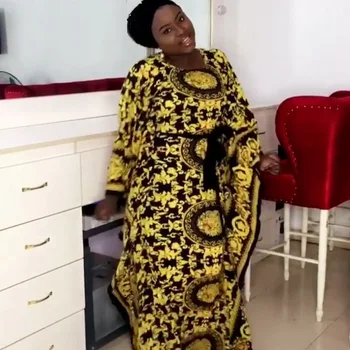 

Plus Size African Clothes Elegant Oversize Loose Traditional Print Dress for Women Rock Style Dashiki Elastic Bazin Long Dress