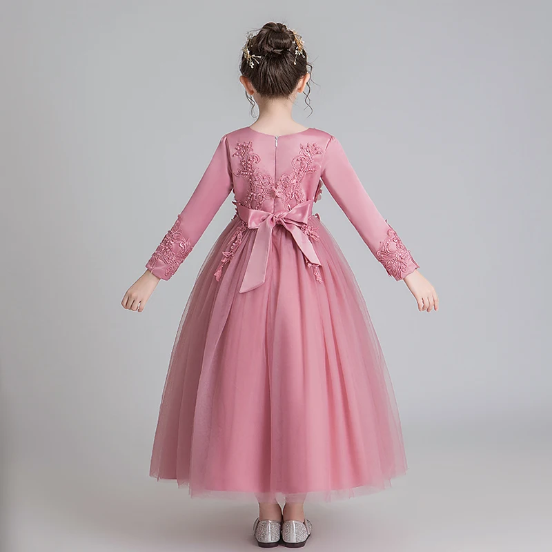 Autumn and winter mesh gauze princess long-sleeved costume princess flower girl tutu dress wedding birthday party dress kids