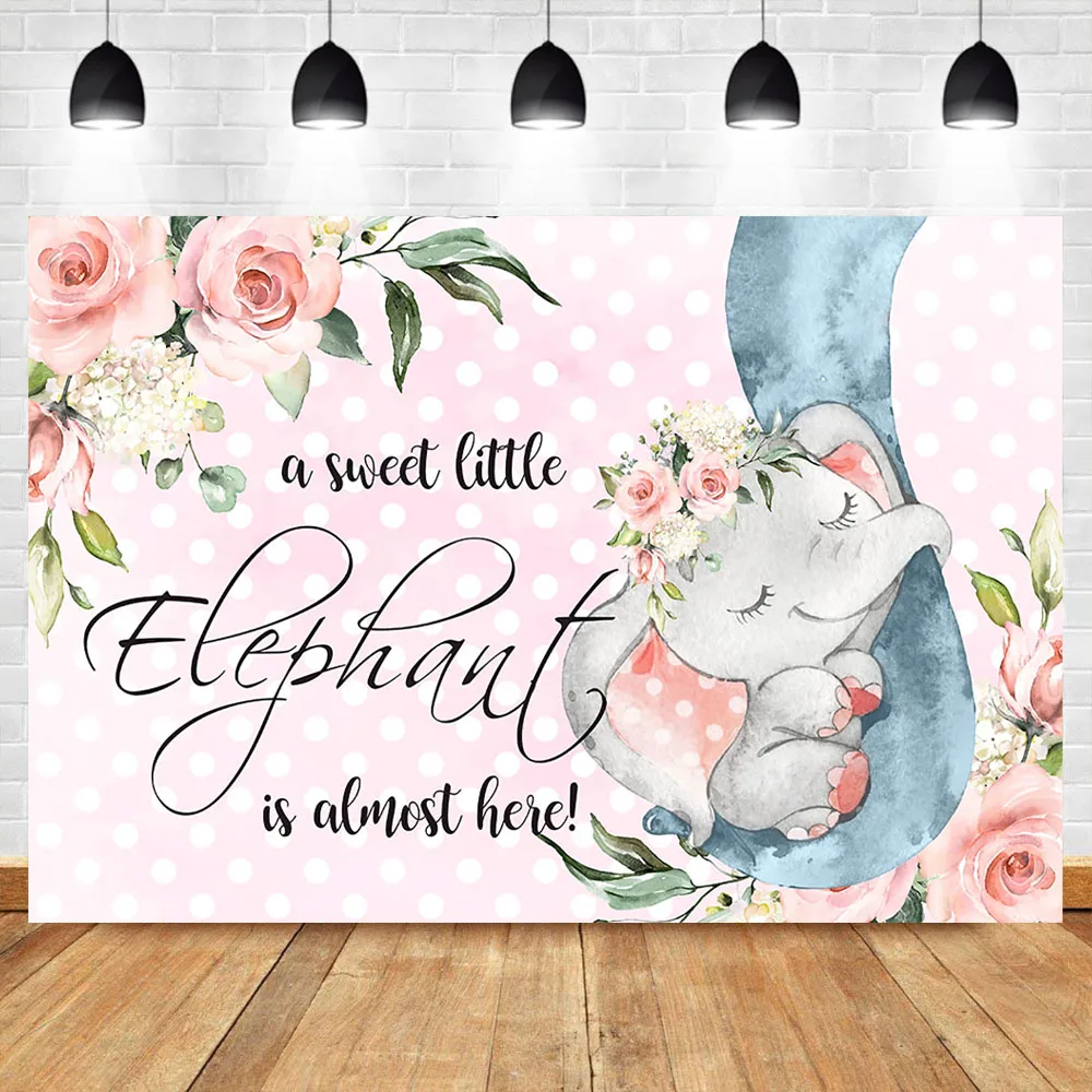 Mocsicka Sweet Little Elephant Backdrop Baby Shower Photo Background Pink Flowers Photography Backdrops | Электроника