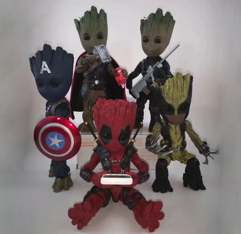Photo Product Marvel Guardian of The Galaxy Tree Man as Avengers Super Hero Deadpool Thor Captain American Wolverine Action Figure Model Toys