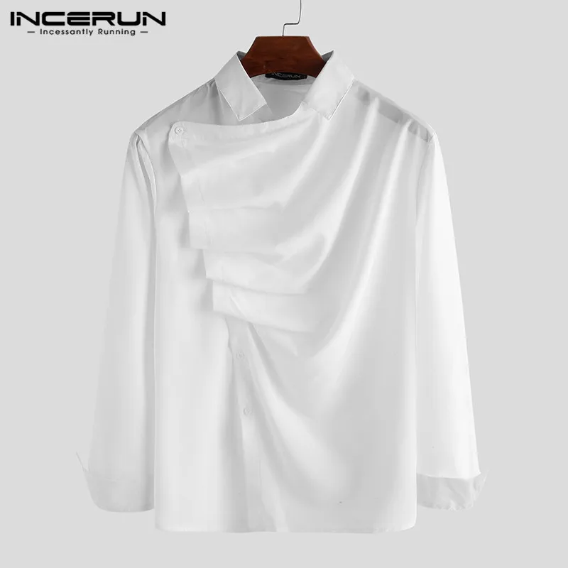 INCERUN, Готическая рубашка, мужская, длинный рукав, индивидуальная, одноцветная, Клубная одежда, вечерние, Мужская одежда, рубашка, стильная блузка, Camisa - Цвет: White Shirt