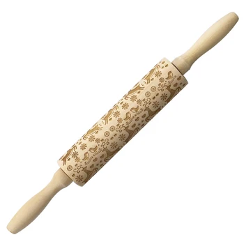 

Embossing Rolling Pin Baking Cookies Cake Dough Xmas Roller Holiday DIY