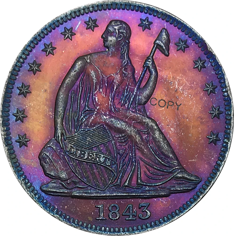 Соединенные Штаты Америки 1843 полдоллара сидя Liberty No девиз медная Посеребренная копии монет