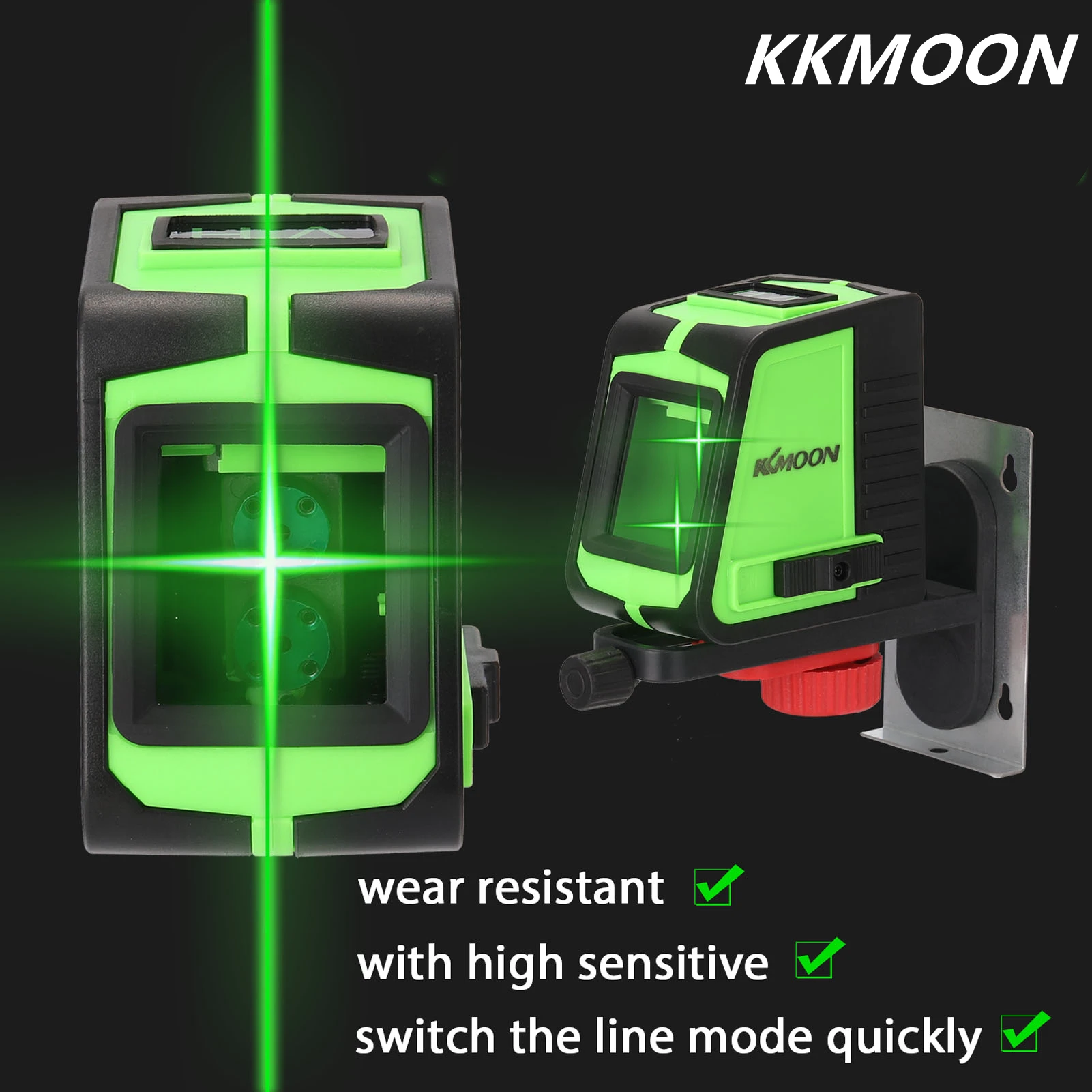 KKmoon 2 Lines Laser Level Large Window Leveling Tool with Sound Alarm Function Green Beam Horizontal Vertical | Инструменты