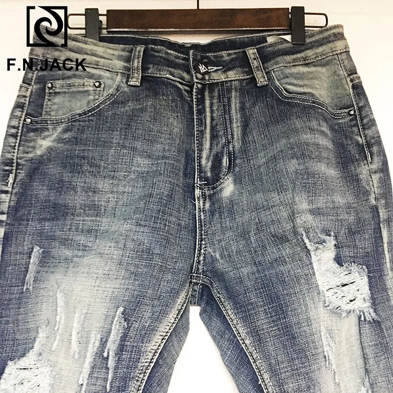 F.N.JACK, мужские джинсы, крутой парень, тонкие, прямые, полная длина, на молнии, летающие, джинсовые штаны для мужчин