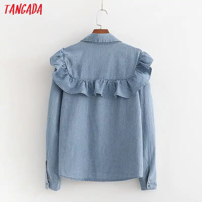 womens ruffle denim shirt