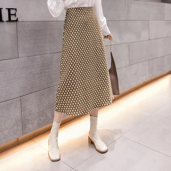 

Women High Waist Dot Long Skrit Loose Casual A-line Skirt Spring Autumn Female Elegant Skirts S-XL