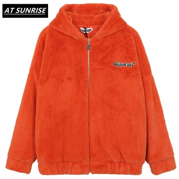 

Hip Hop Plush Hooded Jacket Men 2020 winter Harajuku Casual Mens Loose Oversized Jacket Fashion Coat Streetwear tops