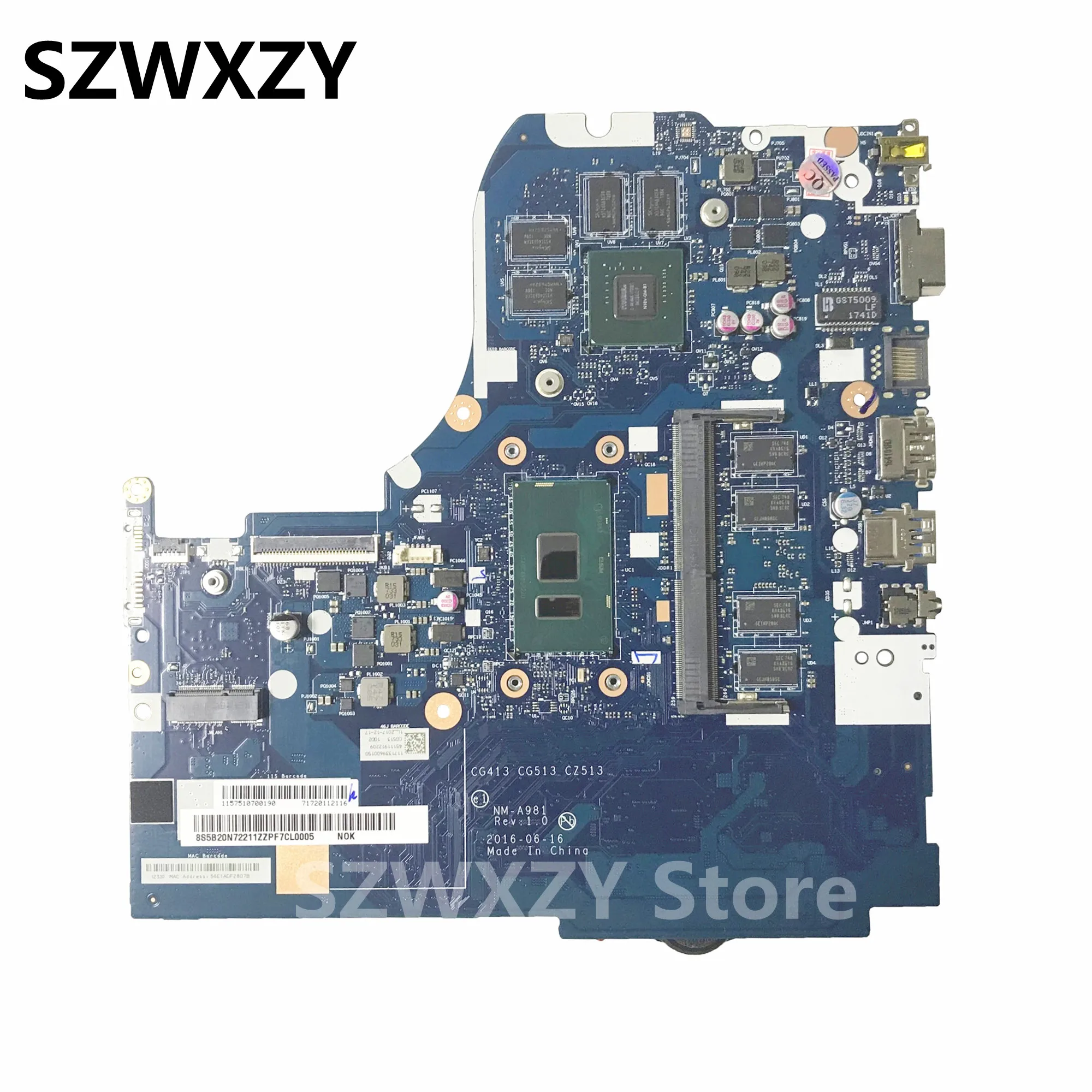 SZWXZY для Lenovo Ideapad 310-15IKB материнская плата ноутбука NM-A981 5B20N72211 с ЦПУ I5-7200U 4G / RAM 920M GPU 2G