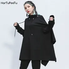 High Collar Long Batwing Sleeve Black Loose Sweatshirt Oversize Hoodies Women Darkness Retro Cloak Coat Irregular Turtleneck