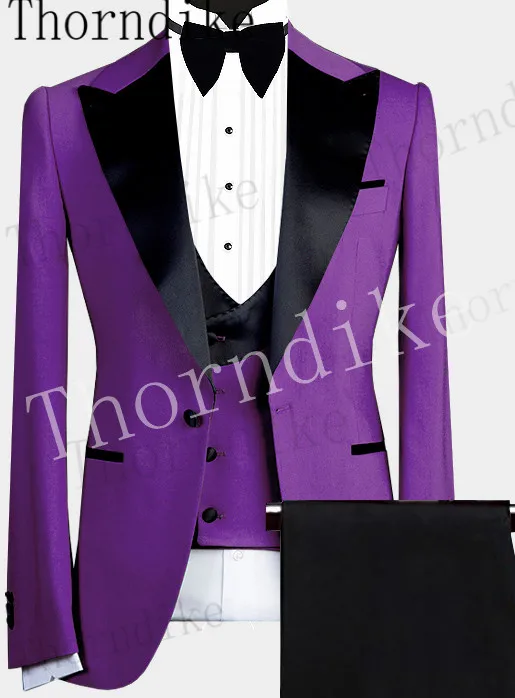 Thorndike Men's Suits 3 Pieces Peaked Lapel Fit Business Regular Prom Tuxedos For Wedding Blazer + Pants + Vest
