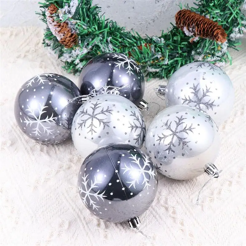 6pcs Christmas Hanging Pendant Snowflake Printing Hanging Ball Pendant Christmas Supplies For Christmas Yard