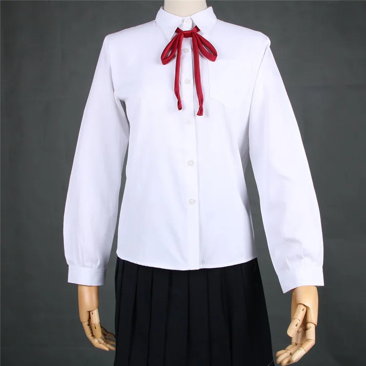 Japanese School Uniform White Cotton Japanese Student Girls School Jk Uniform Top Large-Size XS-5XL Middle High School Uniforms Long Sleeve White Shirt