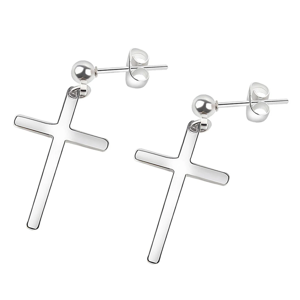 2 Pieces Religious Christ Cross Dangle Earrings Ball Studs with Stoppers Ear Piercings with Stoppers Pair