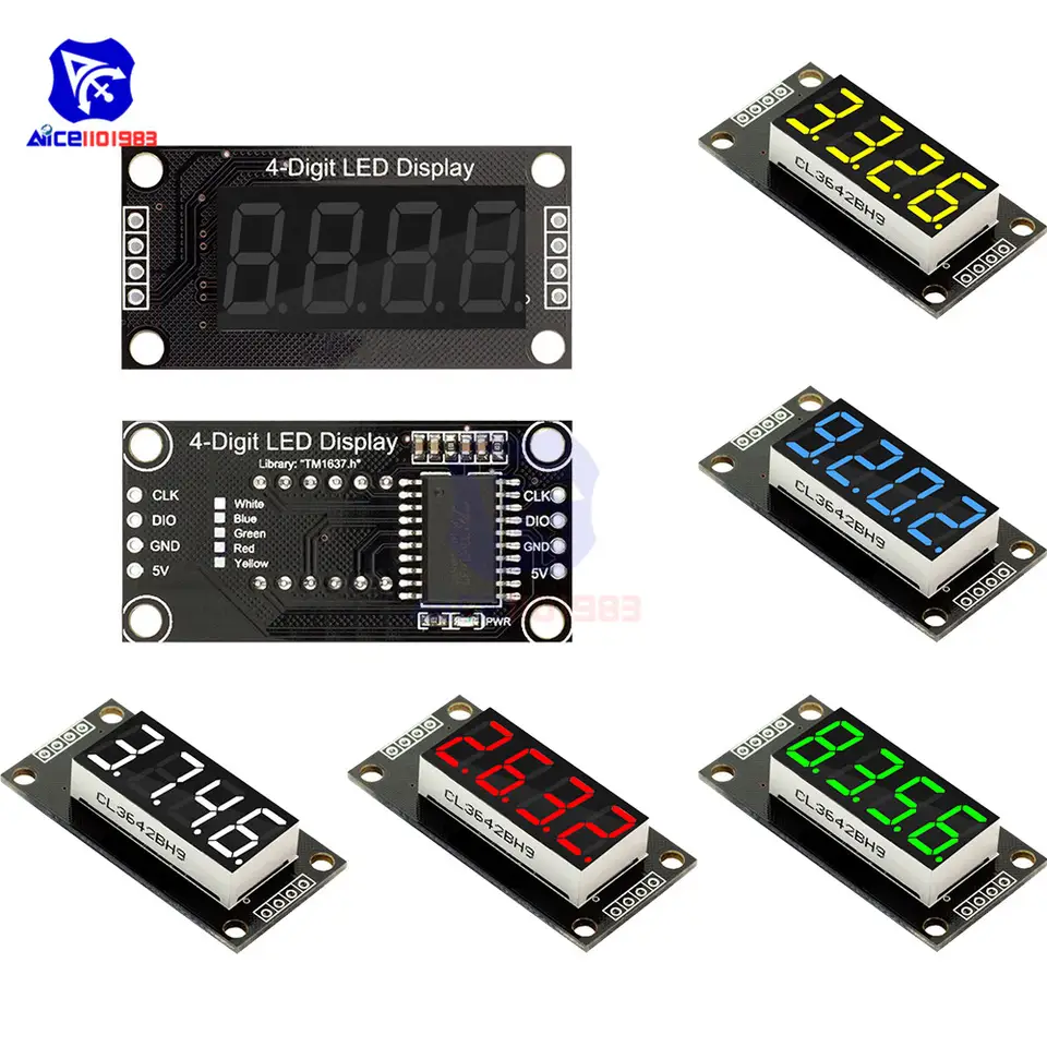 TM1637 0.36" 4 Bit LED Digital Tube Display 7 Segments Red Green Blue Yellow White LED Module Board with Pin for Arduino image 1