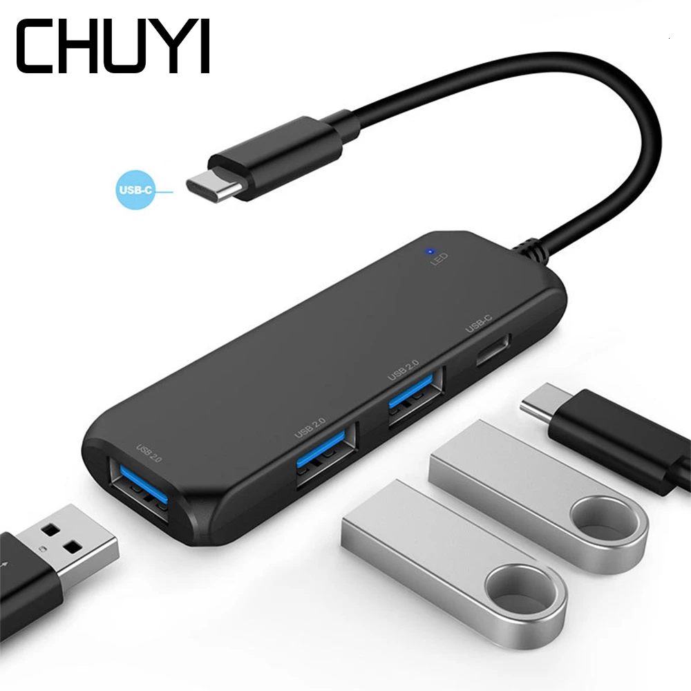 CHUYI мульти Тип C 3,1 концентратор USB 2,0 3 порта+ Тип C порт высокоскоростной USB C Hab сплиттер для Macbook PC компьютерные аксессуары