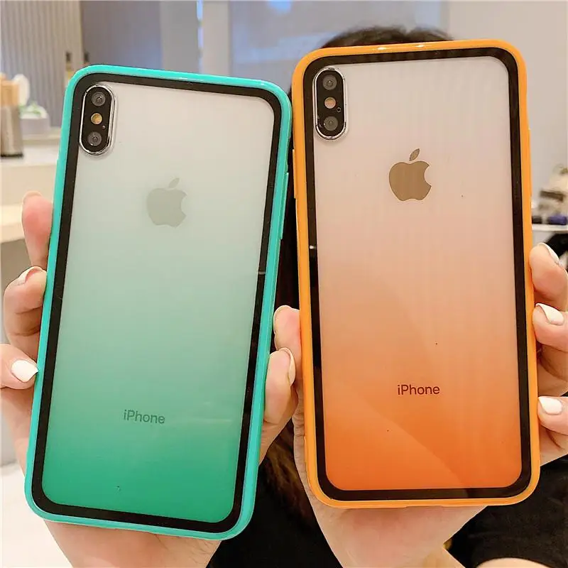 

LOVECOM Phone Case For iPhone 11 Pro Max XR XS Max 6 6S 7 8 Plus X Cute Gradual Color Acrylic Back Cover Coque