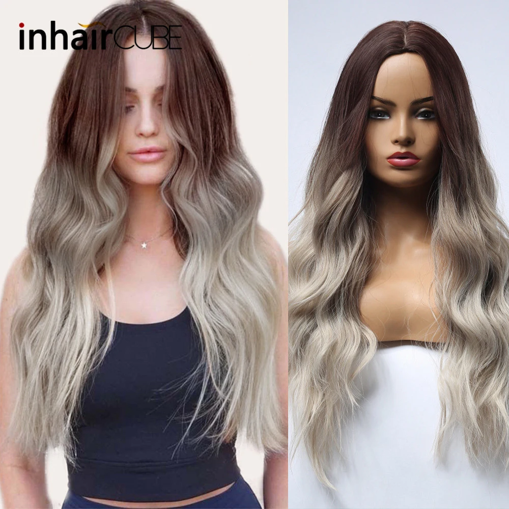 Парик Inhair Cub с темными корнями и эффектом омбре Синтетические длинные парики для