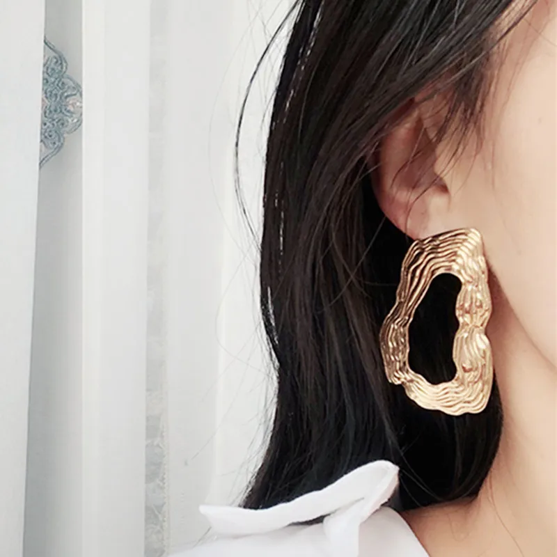 

EK148 European Brand Big Drop Earrings for Women Hollow Irregular Geometric Oval Round Metal Exaggerated Earrings ZA Jewelry