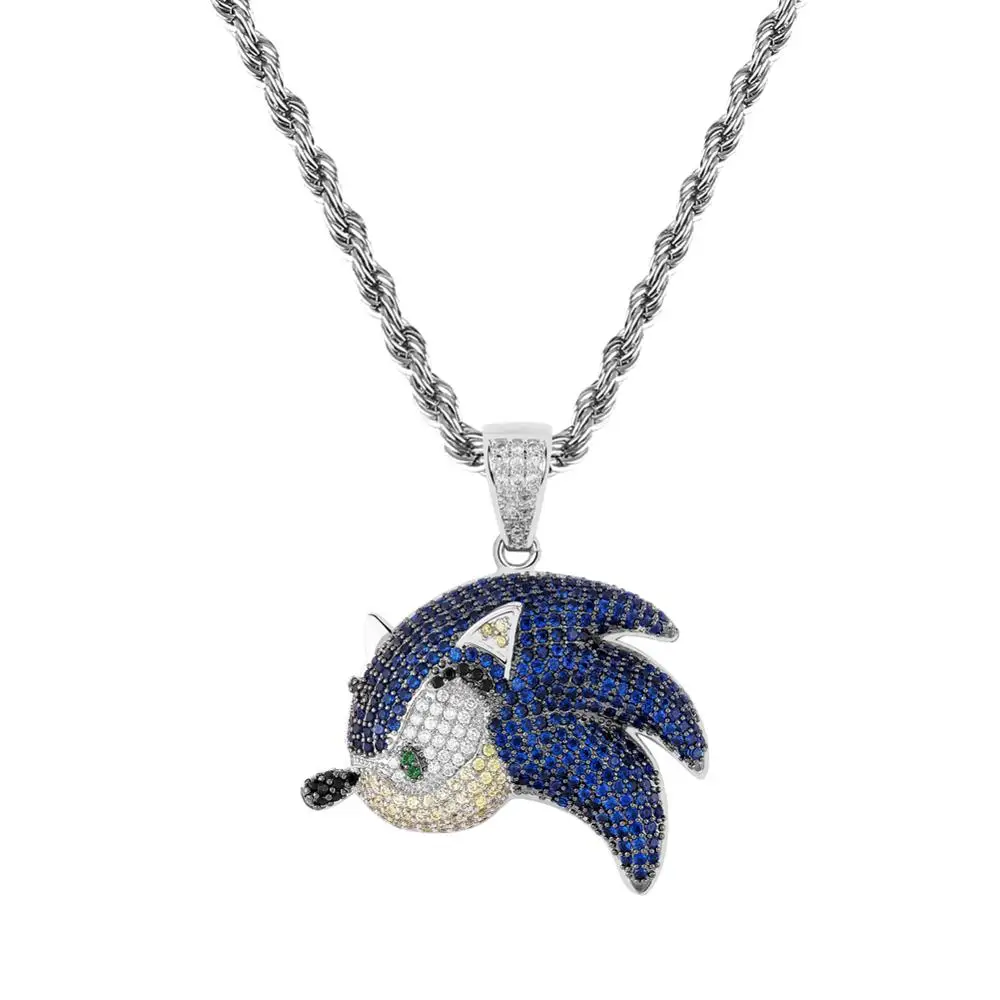 Посеребренный GUCY SonictheHedgehogSeries кулон ожерелье цепь Bling кубический циркон личность хип хоп рок ювелирные изделия - Окраска металла: Посеребренный