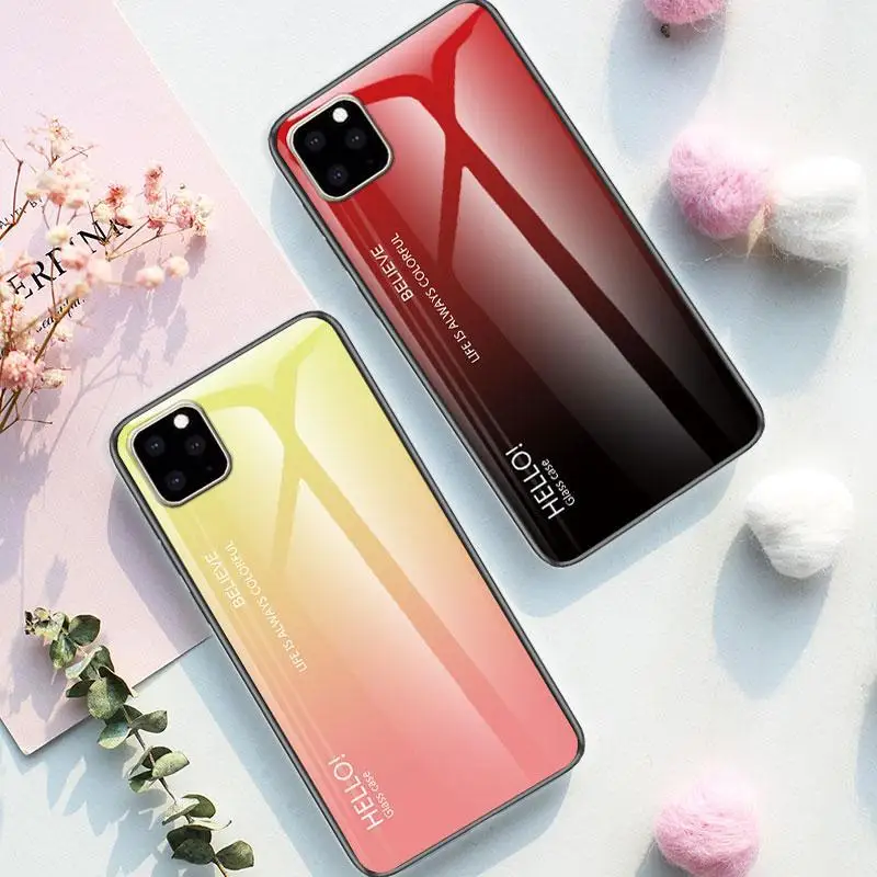 

Shockproof Case on for iPhone 11 2019 Gradient Tempered Glass Phone Case Cover For iPhone 11 Pro XR X XS Max Cover Coque
