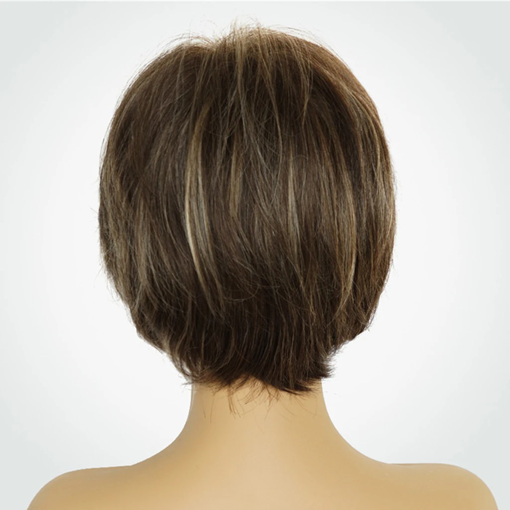 Chic Short Straight Pixie Cut Full Hair Wig Natural Human Hair Wigs w/ Bangs For Fashion Women Cosplay Costume Wig